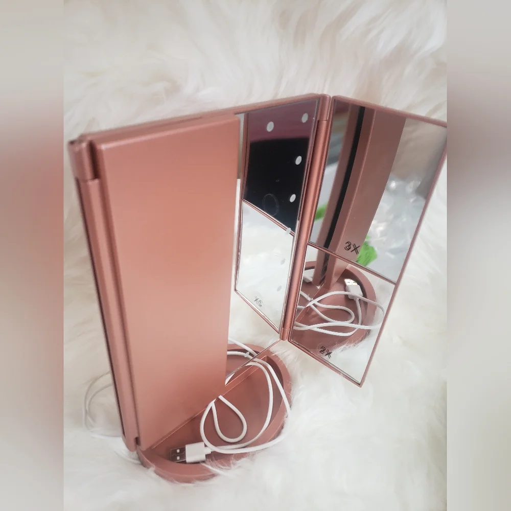 Dresser Mount Tri-Fold Lighted Vanity Mirror with 21 LED Lights